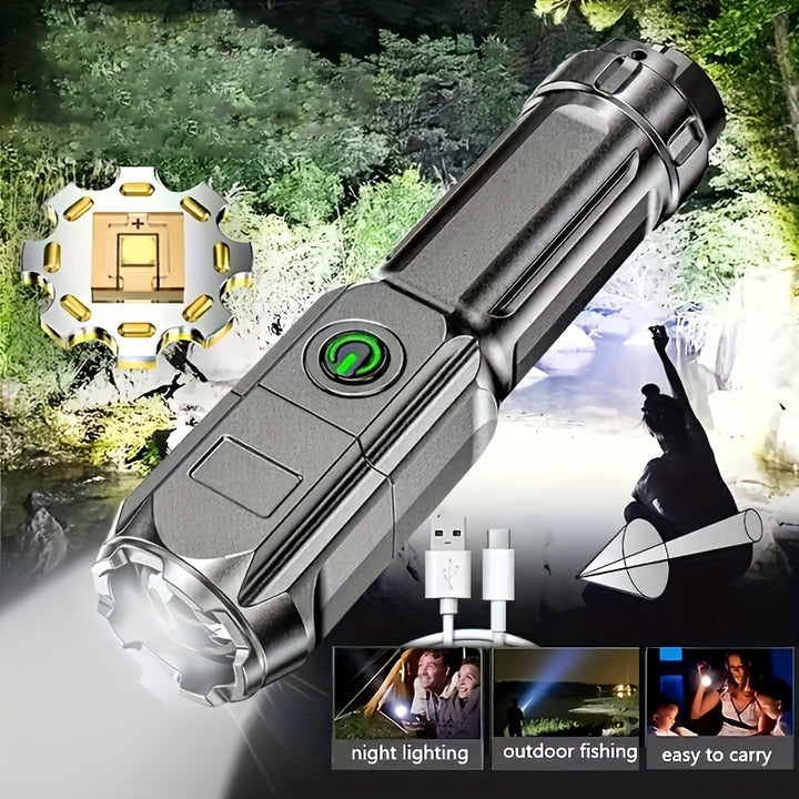 超高輝度ズーム式懐中電灯 – USB充電式・遠距離照射・アウトドア対応