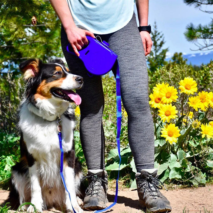 「4in1多機能犬用リード｜伸縮式ナイロンリード＋給水ボトル＋折りたたみボウル付き｜お散歩・ランニングに便利！」