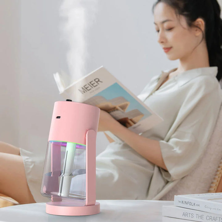 280ML卓上加湿器 – カラフルなライト付き静音回転式クリエイティブカップ型、家庭・車載用