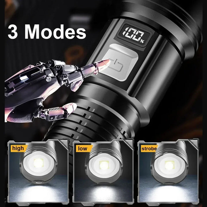 高出力LED懐中電灯｜タクティカルフラッシュライト｜超高輝度ランプ｜USB充電式｜キャンプ・釣り・防災・ズーム機能付きランタン