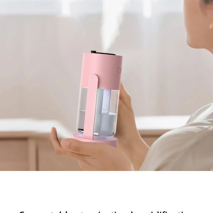 280ML卓上加湿器 – カラフルなライト付き静音回転式クリエイティブカップ型、家庭・車載用