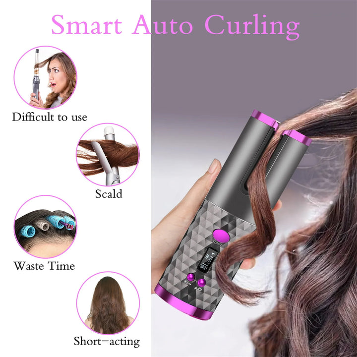 コードレス自動ヘアカーラー｜LCDディスプレイ＆温度調節機能付き｜USB充電式ポータブルカールアイロン