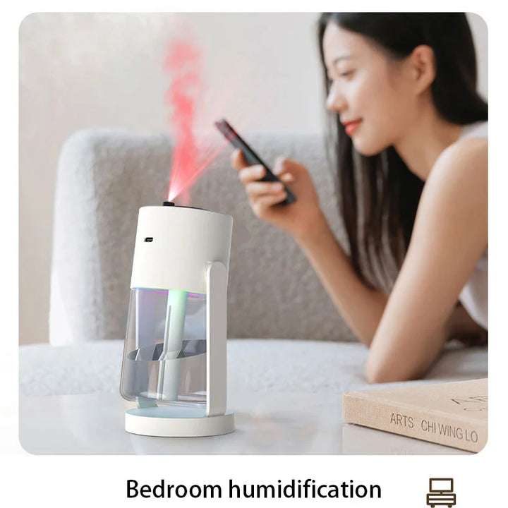 280ML卓上加湿器 – カラフルなライト付き静音回転式クリエイティブカップ型、家庭・車載用