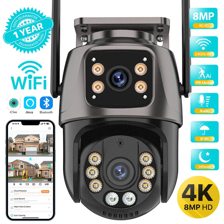 ４Ｋ・８ＭＰ ＨＤ Ｗｉ-Ｆｉ ＰＴＺ屋外カメラ｜６ＭＰデュアルレンズ・デュアルスクリーン搭載｜ＡＩ自動追跡ＩＰカメラ｜ＣＣＴＶ音声＆映像監視｜Ｐ２Ｐ・ｉＣＳｅｅ対応