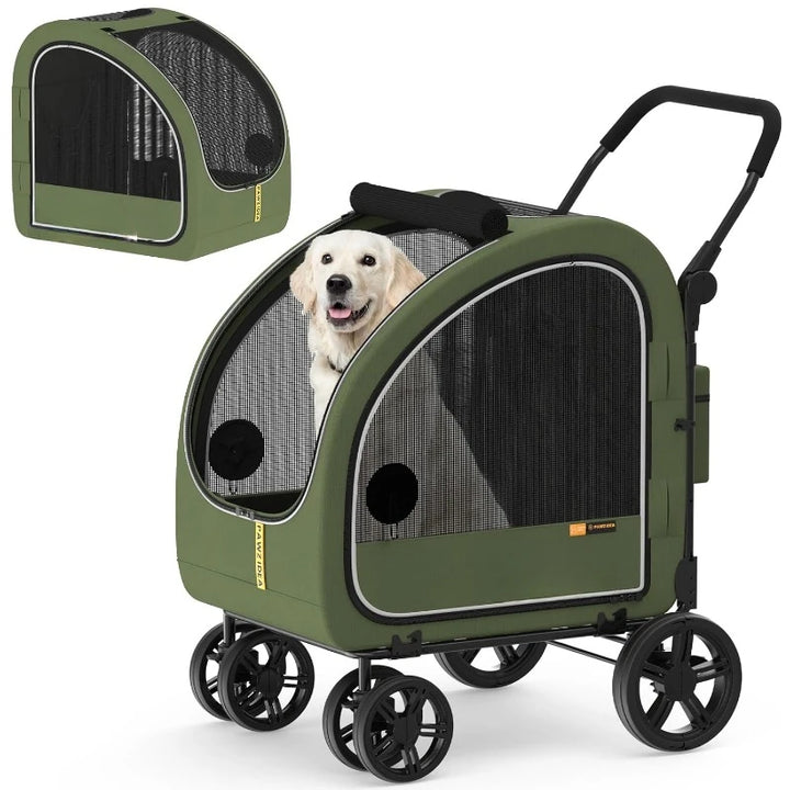 大型犬用折りたたみ式ペット用ベビーカー – 取り外し可能なキャリア付き、車載用ポータブルクレート