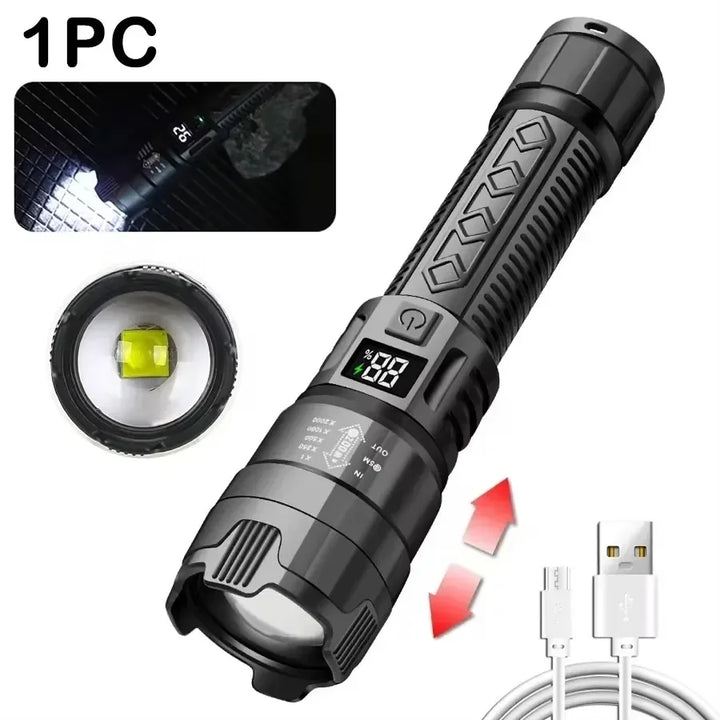 高出力LED懐中電灯｜タクティカルフラッシュライト｜超高輝度ランプ｜USB充電式｜キャンプ・釣り・防災・ズーム機能付きランタン