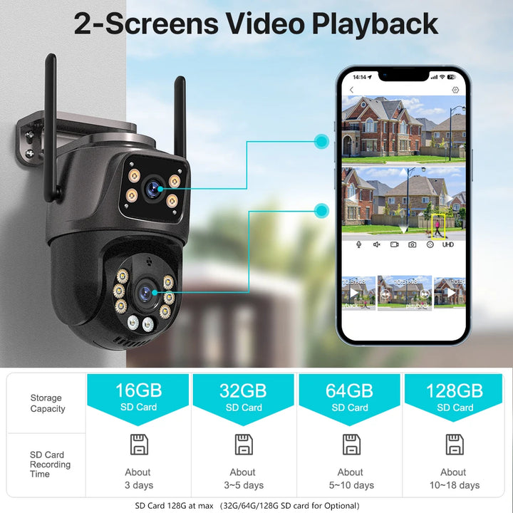４Ｋ・８ＭＰ ＨＤ Ｗｉ-Ｆｉ ＰＴＺ屋外カメラ｜６ＭＰデュアルレンズ・デュアルスクリーン搭載｜ＡＩ自動追跡ＩＰカメラ｜ＣＣＴＶ音声＆映像監視｜Ｐ２Ｐ・ｉＣＳｅｅ対応